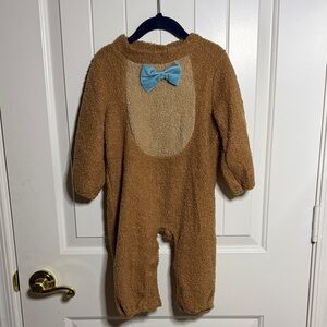 Cozy Brown Fleece Baby Bear Jumpsuit Costume with Blue Bow